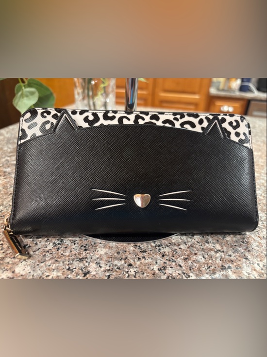 kate spade Handbags - kate spade Black Cat Zip Wallet with Leopard Trim